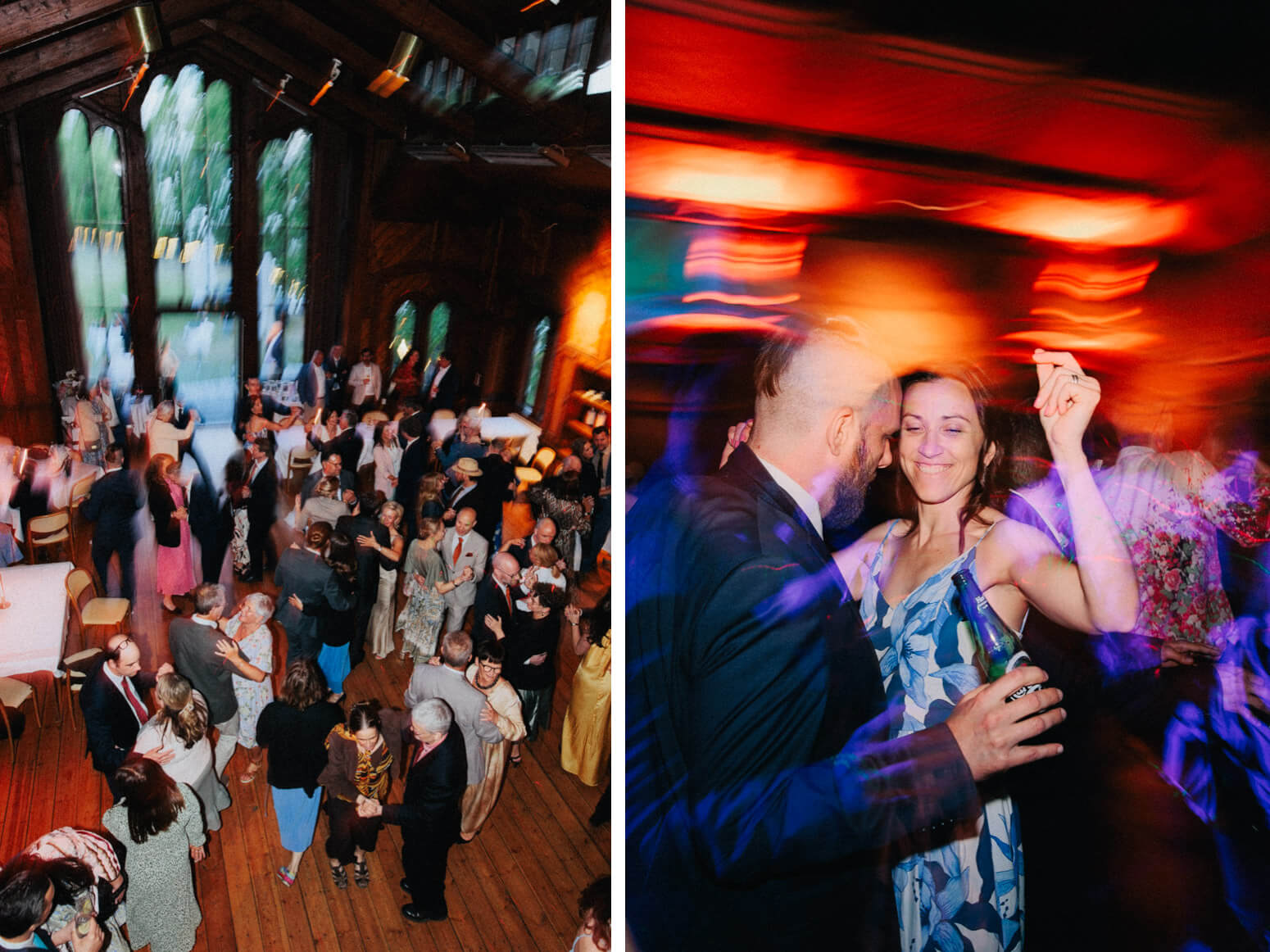 Gästerna dansar och firar under festen i Brännvinskungens Sal på Carlshälls Gård.