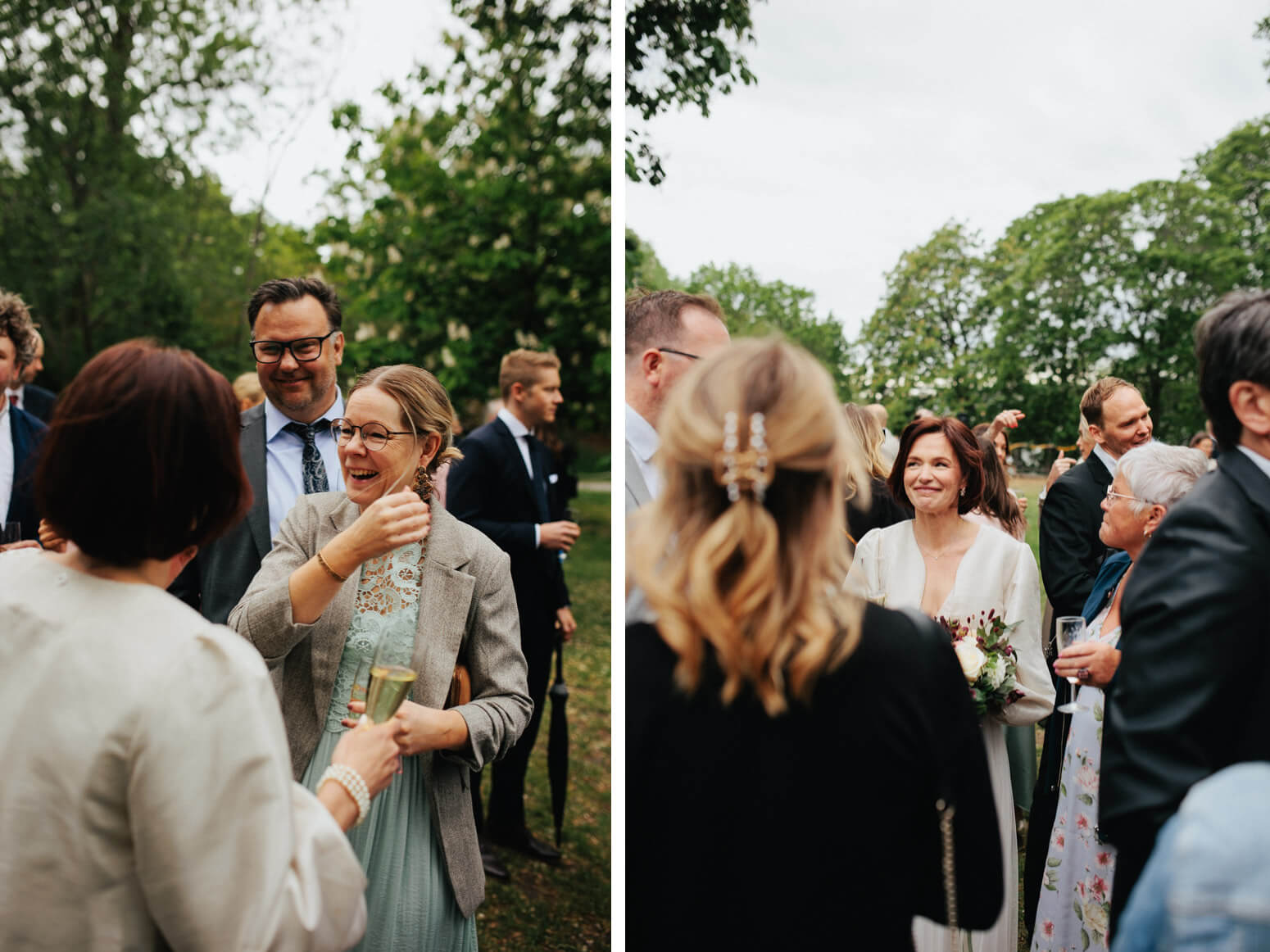 Gäster grattar Elin efter vigseln på Carlshälls Gård.